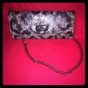 Black leopard chain clutch